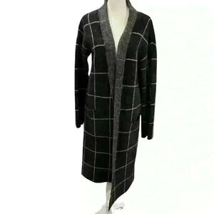 Cyrus Plaid Long Open Cardigan Sweater Coat Grey S
